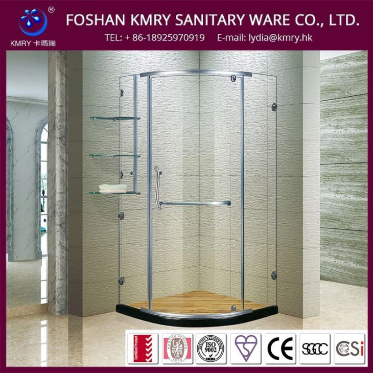 Pintu kamar mandi tanpa bingkai dengan pintu pivot dalam kaca bening, dengan rak kaca, lapisan perak yang dipoles (KK3038)